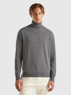 Benetton, Dark Gray Turtleneck In Pure Cashmere, Size: XS, Dark Gray, Men United Colors of Benetton