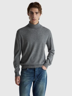 Benetton, Dark Gray Turtleneck In Pure Cashmere, Size: XS, Dark Gray, Men United Colors of Benetton