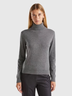 Benetton, Dark Gray Turtleneck In Pure Cashmere, size XS, Dark Gray, Women United Colors of Benetton