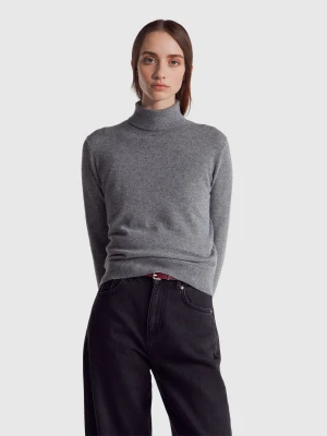 Benetton, Dark Gray Turtleneck In Pure Cashmere, Size: XXS, Dark Gray, Women United Colors of Benetton