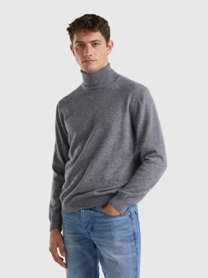 Benetton, Dark Gray Turtleneck In Pure Merino Wool, size L, Dark Gray, Men United Colors of Benetton