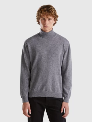 Benetton, Dark Gray Turtleneck In Pure Merino Wool, size L, Dark Gray, Men United Colors of Benetton