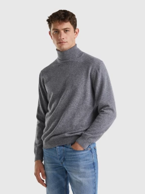 Benetton, Dark Gray Turtleneck In Pure Merino Wool, size XL, Dark Gray, Men United Colors of Benetton