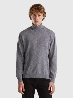 Benetton, Dark Gray Turtleneck In Pure Merino Wool, size XS, Dark Gray, Men United Colors of Benetton