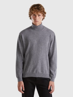 Benetton, Dark Gray Turtleneck In Pure Merino Wool, size XS, Dark Gray, Men United Colors of Benetton