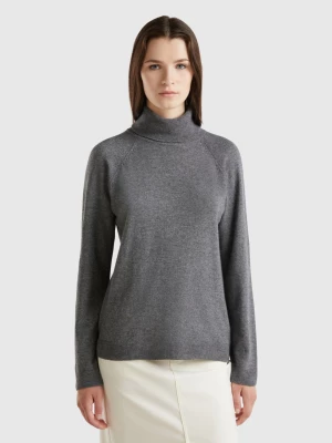 Benetton, Dark Gray Turtleneck In Wool And Cashmere Blend, size L, Dark Gray, Women United Colors of Benetton