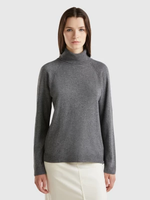 Benetton, Dark Gray Turtleneck In Wool And Cashmere Blend, size XS, Dark Gray, Women United Colors of Benetton