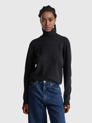 Benetton, Dark Gray Turtleneck Sweater In Pure Merino Wool, Size: XXS, Dark Gray, Women United Colors of Benetton