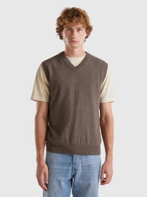 Benetton, Dark Gray Vest In Pure Merino Wool, Size: XS, Gray, Men United Colors of Benetton