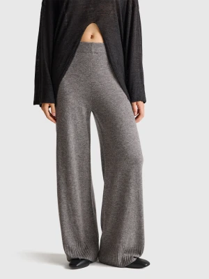 Benetton, Dark Gray Wide Leg Trousers In Cashmere And Wool Blend, Size: XXS, Dark Gray, Women United Colors of Benetton