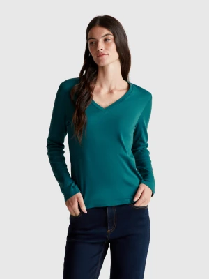 Benetton, Dark Green T-shirt With V-neck, size XXS, Dark Green, Women United Colors of Benetton