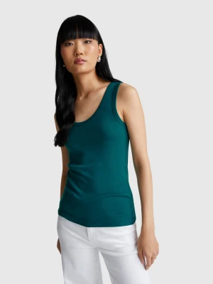 Benetton, Dark Green Tank Top In Pure Cotton, size XXS, Dark Green, Women United Colors of Benetton