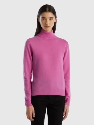Benetton, Dark Pink Turtleneck In Pure Merino Wool, size L, Pink, Women United Colors of Benetton