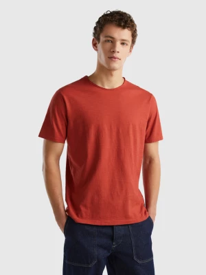 Benetton, Dark Red Slub Cotton T-shirt, size L, Brick Red, Men United Colors of Benetton
