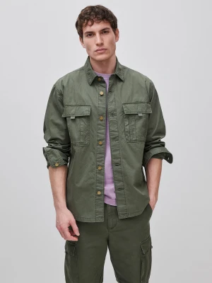Benetton, Délavé Cotton Overshirt, Size: XS, Military Green, Men United Colors of Benetton