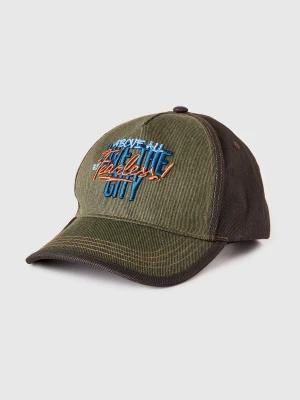Benetton, Denim Baseball Cap With Slogan, Size: S, Military Green, Kids United Colors of Benetton