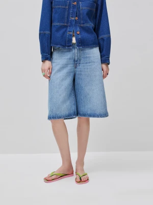 Benetton, Denim Bermuda Shorts, Size: 34, Light Blue, Women United Colors of Benetton