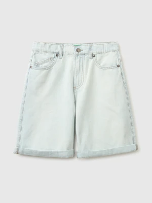 Benetton, Denim Bermuda Shorts With Cuffs, Size: XL, Sky Blue, Kids United Colors of Benetton
