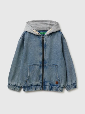 Benetton, Denim Bomber Jacket With Fleece Hood, Size: XL, Blue, Kids United Colors of Benetton