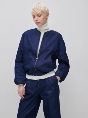 Benetton, Denim Bomber Jacket With Lurex, Size: XS, Blue, Women United Colors of Benetton