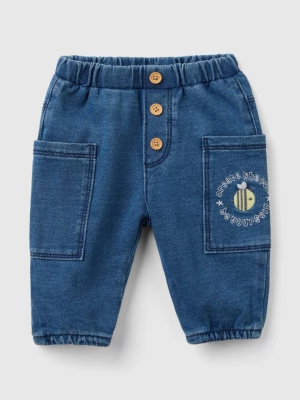 Benetton, Denim Look Sweatpants With Pockets, size 56, Blue, Kids United Colors of Benetton