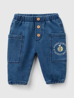 Benetton, Denim Look Sweatpants With Pockets, size 68, Blue, Kids United Colors of Benetton