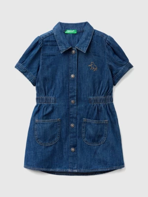 Benetton, Denim Shirt Dress With Collar, size 90, Blue, Kids United Colors of Benetton
