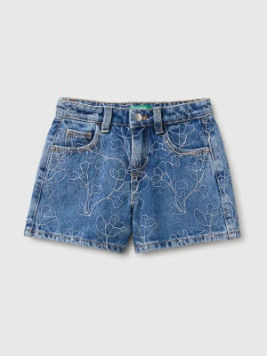 Benetton, Denim Shorts With Embroidery, Size: 116, Blue, Kids United Colors of Benetton