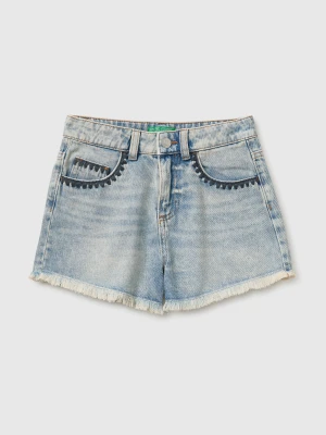 Benetton, Denim Shorts With Embroidery, Size: XL, Light Blue, Kids United Colors of Benetton