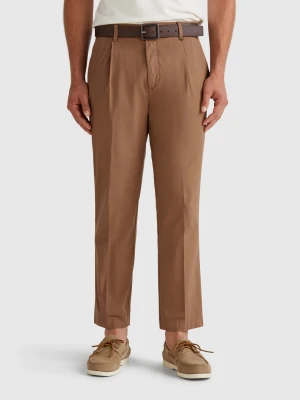 Benetton, Denim Trousers In Lightweight Cotton, size 56, Brown, Men United Colors of Benetton