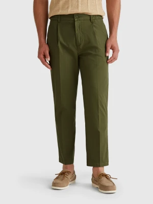 Benetton, Denim Trousers In Lightweight Cotton, size 56, Military Green, Men United Colors of Benetton