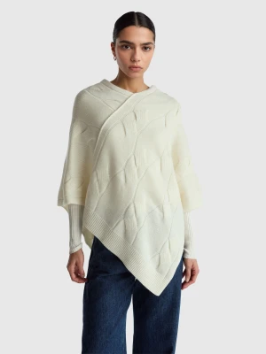 Benetton, Diamond Cape In Pure Cashmere, Size: OS, Creamy White, Women United Colors of Benetton