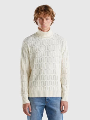 Benetton, Diamond Pattern Turtleneck, size L, Creamy White, Men United Colors of Benetton