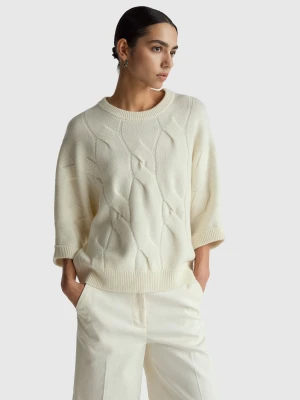 Benetton, Diamond Sweater In Pure Cashmere, Size: XS-S, Creamy White, Women United Colors of Benetton