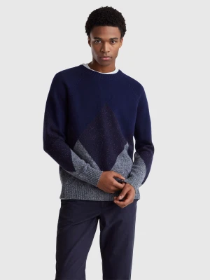 Benetton, Diamond Sweater In Wool Blend, Size: XS, Dark Blue, Men United Colors of Benetton