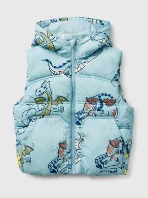 Benetton, Dinosaur Print Padded Vest, Size: 116, Sky Blue, Kids United Colors of Benetton