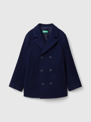 Benetton, Double-breasted Coat In Wool Blend, size 2XL, Dark Blue, Kids United Colors of Benetton