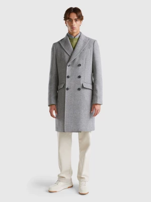 Benetton, Double-breasted Coat In Wool Blend, size , Gray, Men United Colors of Benetton