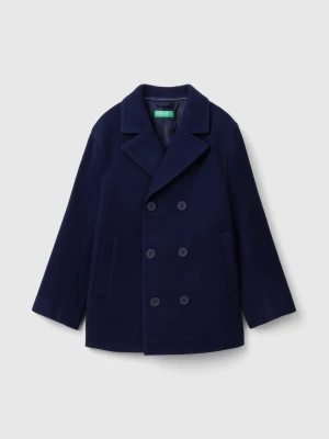 Benetton, Double-breasted Coat In Wool Blend, size S, Dark Blue, Kids United Colors of Benetton