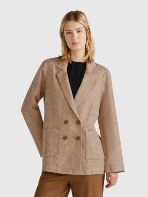 Benetton, Double-breasted Jacket In Linen Blend, size XXS, Brown, Women United Colors of Benetton