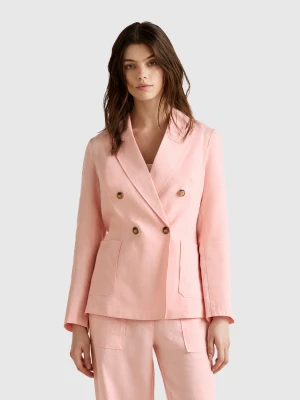 Benetton, Double-breasted Jacket In Pure Linen, size , Soft Pink, Women United Colors of Benetton