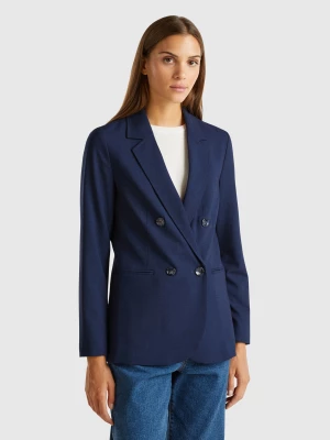 Benetton, Double-breasted Jacket In Stretch Viscose Blend, size , Dark Blue, Women United Colors of Benetton