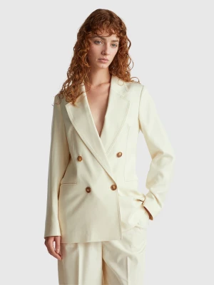 Benetton, Double-breasted Jacket In Viscose Blend, Creamy White, Women United Colors of Benetton