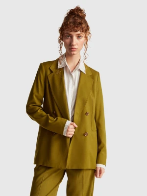 Benetton, Double-breasted Jacket In Viscose Blend, Military Green, Women United Colors of Benetton