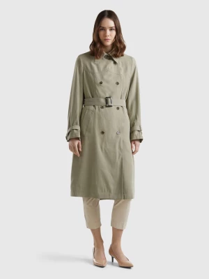 Benetton, Double-breasted Midi Trench Coat, size L, Light Green, Women United Colors of Benetton