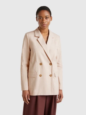 Benetton, Double-breasted Pinstripe Blazer, size , Beige, Women United Colors of Benetton