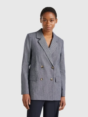 Benetton, Double-breasted Pinstripe Blazer, size , Dark Blue, Women United Colors of Benetton