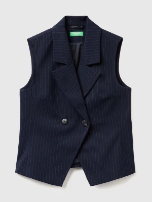 Benetton, Double-breasted Pinstripe Vest, Blue, Women United Colors of Benetton