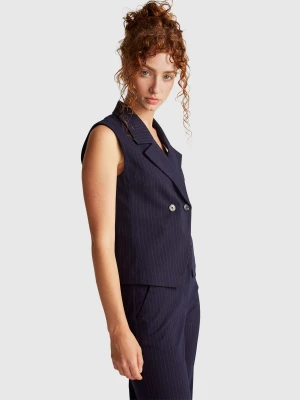 Benetton, Double-breasted Pinstripe Vest, Blue, Women United Colors of Benetton