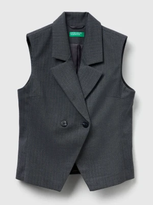 Benetton, Double-breasted Pinstripe Vest, Dark Gray, Women United Colors of Benetton
